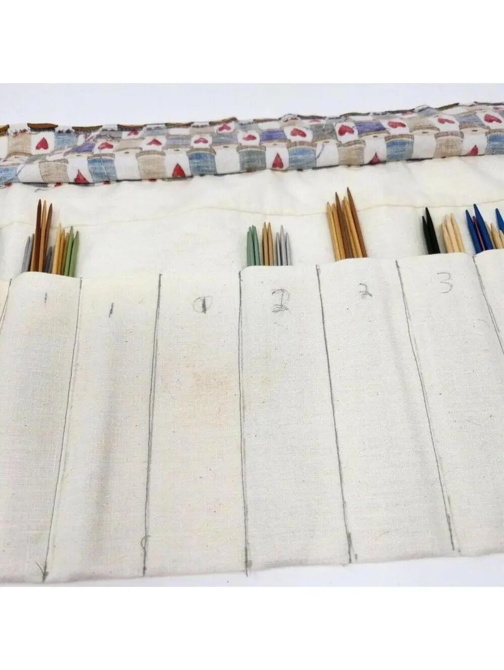Handmade Canvas Knitting Needle Roll Case Organizer Floral Fabric Tie Closure